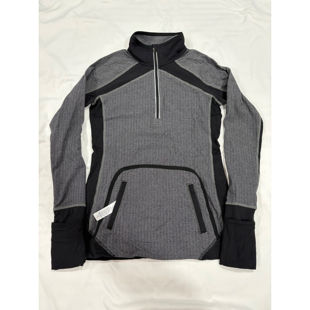 Ivivva Lululemon Speed Seeker Pullover Grey Black Herringbone 1/4 Zip Size 14 XS